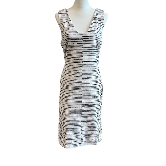 Julia Jordan Dress Size 14 Black White Stripe Knit Sheath Cut Out Back Zipper - Picture 4 of 14